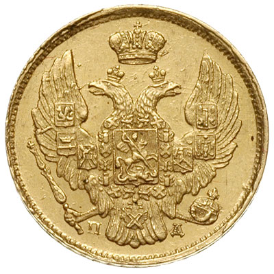 3 ruble = 20 złotych 1837, Petersburg, złoto 3.92 g, Plage 305, Bitkin 1078 (R), ładnie zachowane
