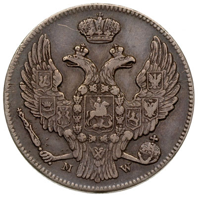 30 kopiejek = 2 złote 1839, Warszawa, odmiana z wystającym piórem w ogonie Orła, Plage 378, Bitkin 1159, patyna