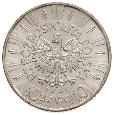 10 złotych 1934, Warszawa, Józef Piłsudski, Parchimowicz 124a, rzadkie i bardzo ładne