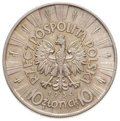 10 złotych 1936, Warszawa, Józef Piłsudski, Parchimowicz 124c, bardzo ładne, delikatna patyna