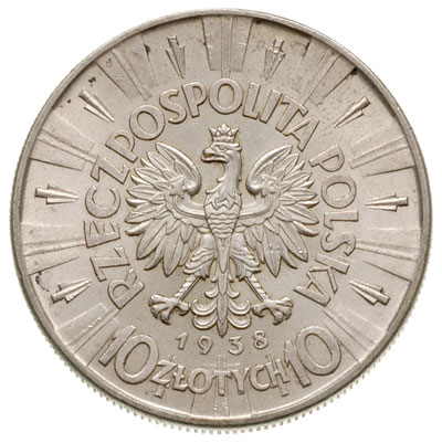 10 złotych 1938, Warszawa, Józef Piłsudski, Parchimowicz 124.f, rzadkie, bardzo ładne, delikatna patyna