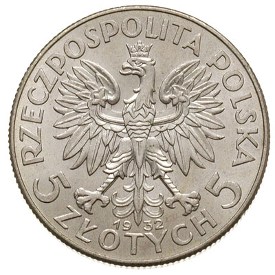 5 złotych 1932, Anglia, Głowa Kobiety Parchimowicz 116b, pięknie zachowane