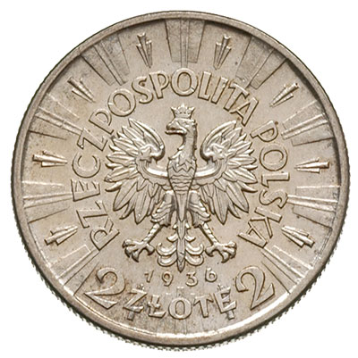 2 złote 1936, Warszawa, Józef Piłsudski, Parchimowicz 111b, rzadki rocznik, ładnie zachowane