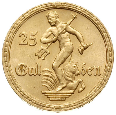 25 guldenów 1930, Berlin, Posąg Neptuna, złoto 7.99 g, Parchimowicz 71, pięknie zachowane z dużym lustrem menniczym i rzadkie, patyna