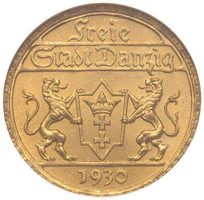 25 guldenów 1930, Berlin, Posąg Neptuna, Parchimowicz 71, moneta w pudełku NGC z certyfikatem MS 65, pięknie zachowane z dużym lustrem menniczym i rzadkie, patyna