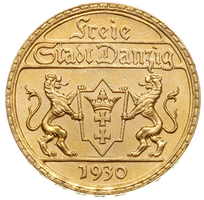 25 guldenów 1930, Berlin, Posąg Neptuna, złoto 7,99 g, Parchimowicz 71, bardzo ładny stan zachowania, stara patyna, rzadkie