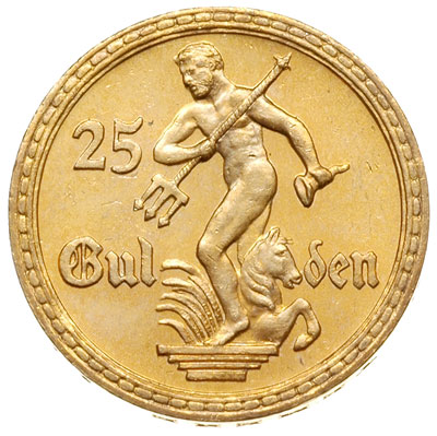 25 guldenów 1930, Berlin, Posąg Neptuna, złoto 7,99 g, Parchimowicz 71, bardzo ładny stan zachowania, stara patyna, rzadkie
