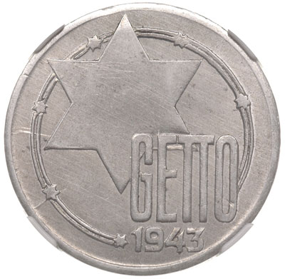 20 marek 1943, Łódź, Parchimowicz 16, moneta w pudełku NGC z certyfikatem AU Details Scratches, ładnie zachowany egzemplarz, rzadkie