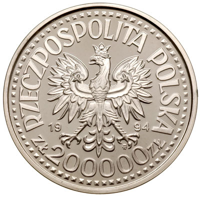 200 000 złotych 1994, Warszawa, Zygmunt I Stary - półpostać, srebro, Parchimowicz 661, rzadkie