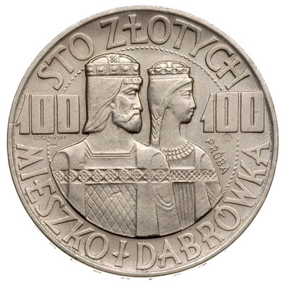 100 złotych 1966, Warszawa, Mieszko i Dąbrówka - półpostacie, próba niklowa, Parchimowicz P349.b