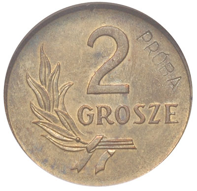 2 grosze 1949, Warszawa, na rewersie wklęsły nap