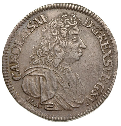 2/3 talara (gulden) 1690, Szczecin, odmiana napisu CAROLUS XI niewiele zachodzi nad głowę, AAJ 114.b, Dav. 767, patyna