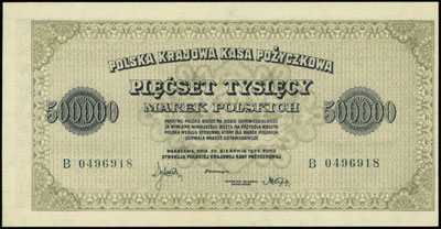 500.000 marek polskich 30.08.1923, seria B, numeracja 0496918, Miłczak 36h, Lucow 439 (R4), przesunięty druk na stronie głównej