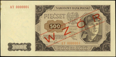 500 złotych 1.07.1948, seria AY, numeracja 00000