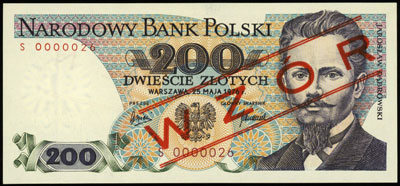 200 złotych 25.05.1976, seria S, numeracja 00000