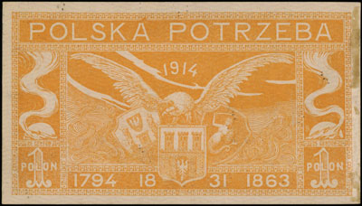 Komitet Obrony Narodowej w Ameryce, 1 polon 1914, numeracja 6228, Lucow 541 (R6), ślady kleju na stronie odwrotnej na marginesie