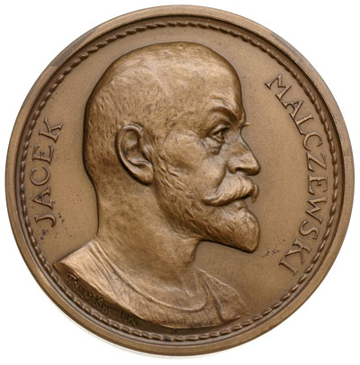 Jacek Malczewski -medal sygnowany J. RASZKA 1924, Aw: Popiersie w prawo, napis JACEK MALCZEWSKI Rw: Scena z obrazu artysty