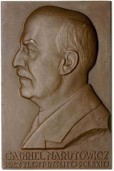 Gabriel Narutowicz - plakieta mennicy państwowej autorstwa J. Aumillera 1926 r.