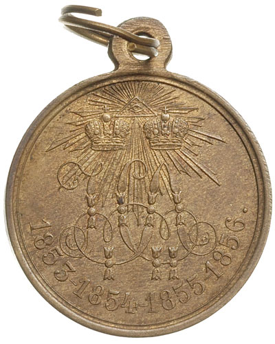 medal z uszkiem Za Wojnę Krymską 1853-1854-1855-1856, mosiądz, 28 mm, Diakov 654.2, pięknie zachowany