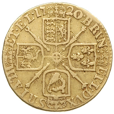 guinea 1720, czwarty typ popiersia, złoto 8.23 g, S.3631, MCE 252, Fr. 327