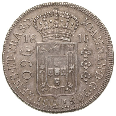 960 reis 1816 / ?, srebro 26.89 g, ślady przebicia na monecie 8 reali, patyna