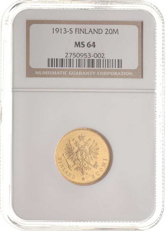 20 marek 1913 / S, Fr. 3, moneta w pudełku NGC z