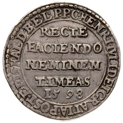 talar 1598, Goslar, srebro 29.14 g, Dav. 9091, Welter 629, ciekawy talar odnoszący się do sporów księcia ze szlachtą