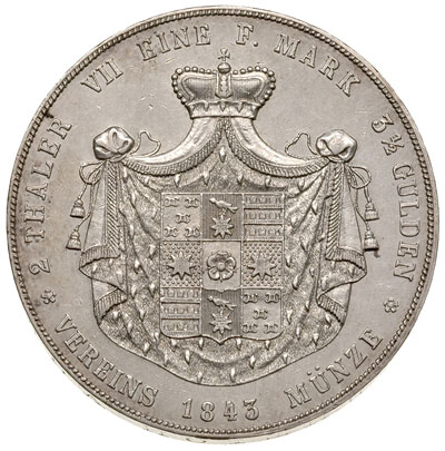 dwutalar = 3 1/2 guldena 1843 / A, Berlin, J. 8, AKS 5, Thun 212, Dav. 724, rzadki i ładnie zachowany