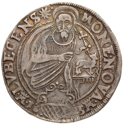 talar (32 szylingi) 1624, Lubeka, z tytulaturą cesarza Ferdynanda II, znak menniczy Aleksandra Lüneburga, srebro 28.64 g, Dav. 5449, Behrens 155 var, rzadki, patyna