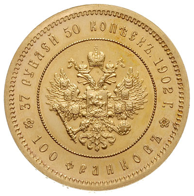 37 1/2 rubla = 100 franków 1902, Petersburg, zło