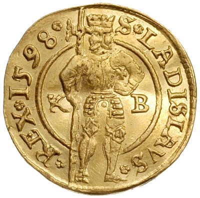 dukat 1598, Krzemnica, złoto 3.44 g, Huszár 1002, gięty, niewielkie zacięcie na rancie, ale bardzo ładny