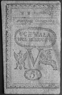 5 groszy 13.08.1794, Kow.8, Pick A8, banknot wydrukowany z przesuniętymii odwróconymi napisami , U..