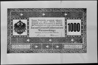 odbitka fotograficzna awersu projektu banknotu 1.000 markowego z 9.12.1916,podpisy: Konowski i Met..