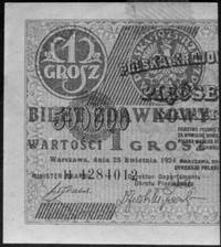 1 grosz 28.04.1924 nadruki na lewej i prawej połówce banknotu 500.000 marek polskich (Kow.87) nr H..