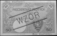 50 złotych 28.02.1919, A.26 092836, (na awersie i rewersie czerwone nadruki WZÓR i Bez wartości), ..