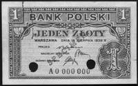 1 złoty 15.08.1939 nr A 0 000.000, (na awersie c