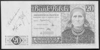 20 złotych 15.08.1939 nr A 000000 (na lewym marginesie odręczny napisMakulatura 20/Wlll 42 KCh), P..