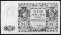projekt banknotu 100 złotowego 1.03.1940 No 1102341, rysunek na grubymkartonie, osobno awers i rew..