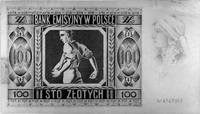 projekt banknotu 100 złotowego 1.03.1940 No 1102341, rysunek na grubymkartonie, osobno awers i rew..