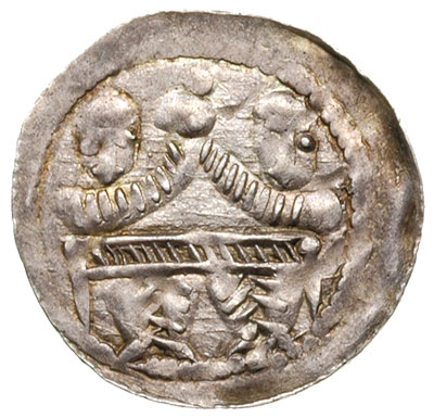 denar z lat 1146-1157, Aw: Rycerz stojący na wpr