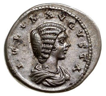 denar 196-202, Laodicea ad Mare, Aw: Popiersie cesarzowej w prawo, IVLIA AVGVSTA, Rw: Cesarzowa siedząca na tronie w lewo, PUDICITIA, srebro 3.45 g, RIC 644, RSC 168, ładnie, centrycznie wybity