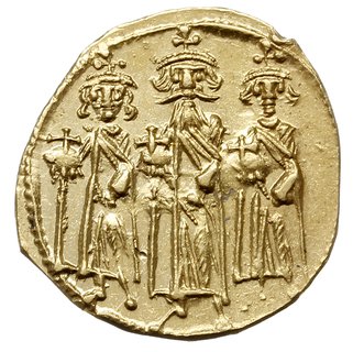 solidus 638-639, Konstantynopol, Aw: Trzej cesarzowie na wprost, Rw: Krzyż na czterostopniowej podstawie, VICTORIA AVςЧ Δ, w odcinku CONOB, złoto 3.88 g, DOC 41d, Sear 767