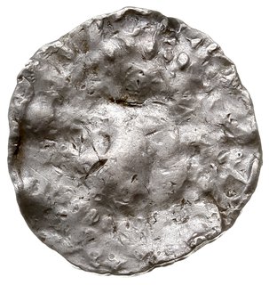 anonimowy denar lub naśladownictwo, Aw: Krzyż prosty z kulkami w polach (słabo widoczne szczegóły), Rw: S COLONII A, srebro 1.30 g, gięty