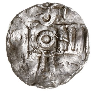 anonimowy denar lub naśladownictwo, Aw: Krzyż prosty z kulkami w polach (słabo widoczne szczegóły), Rw: S COLONII A, srebro 1.30 g, gięty