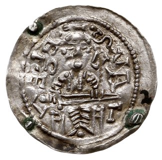 denar ok. 1146-1157, Aw: Książę z mieczem na tro