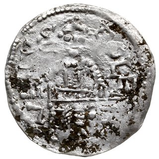 denar ok. 1146-1157, Aw: Książę z mieczem na tro
