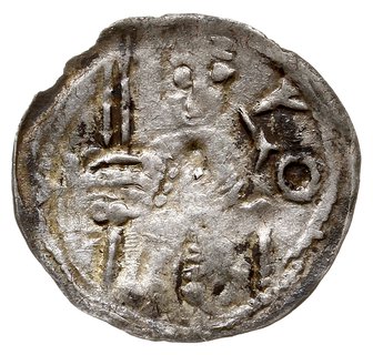 denar po 1166?, Aw: Książę z mieczem na tronie, obok LO, Rw: Orzeł z podniesionymi skrzydłami, srebro 0.35 g, Str. 52, Such XXII/1