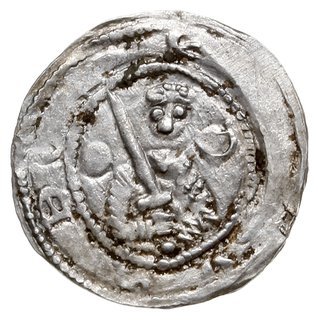 denar ok. 1157-1166, Aw: Popiersie z mieczem, wokoło napis, Rw: Trzej książęta za stołem, srebro 0.36 g, Str. 58, Such XXI