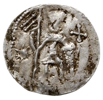 denar ok. 1146-1157, Aw: Dwaj książęta siedzący 