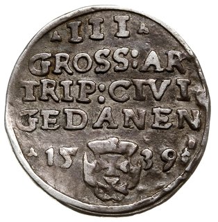 trojak 1539, Gdańsk, Iger G.39.1.e/c (R1), drobna mennicza wada bicia, patyna